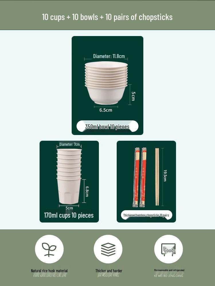 Eco-Friendly Rice Husk Tableware Set: Bowl, Chopsticks, Spoon & Cup – Recyclable & Food-Grade for Dining, Parties, Home, & Picnics (4-Piece)