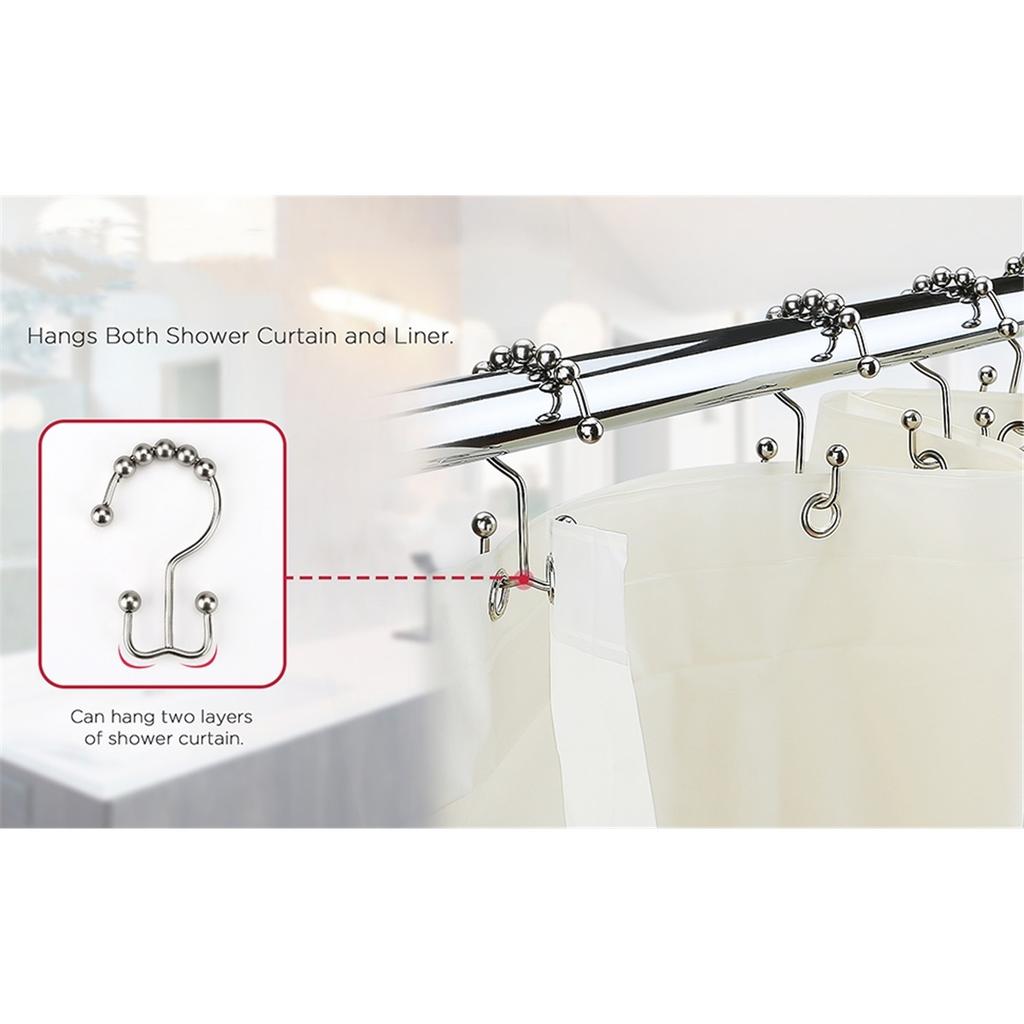 Duschvorhanghaken, Duschvorhangringe Rollen Poliert Satin-Nickel Kugel 12 Stück/Packung Rostfrei