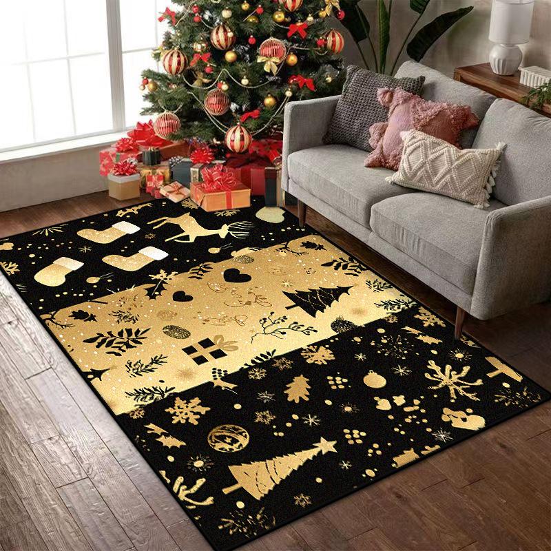 Black Gold Christmas Carpets for Living Room Children Bedroom Rug Soft Fluffy Bedside Rugs Short Plush Large Area Mats Office