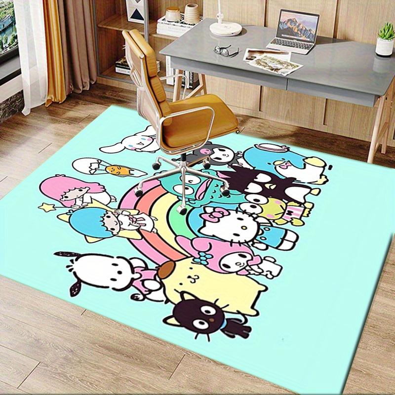 Office Rug Hello Kitty, Sanrio Characters Anti-Slip Rug, Machine Washable for Living Room, Bedroom, Office, Multiple Sizes, Bedroom Mat, Decorative Ma