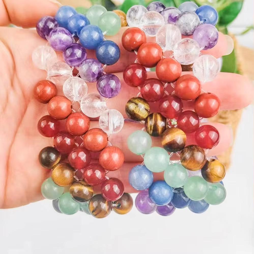 Натуральный Кристалл Мульти-Камень 8мм Бусина Плетеная Многослойный Браслет