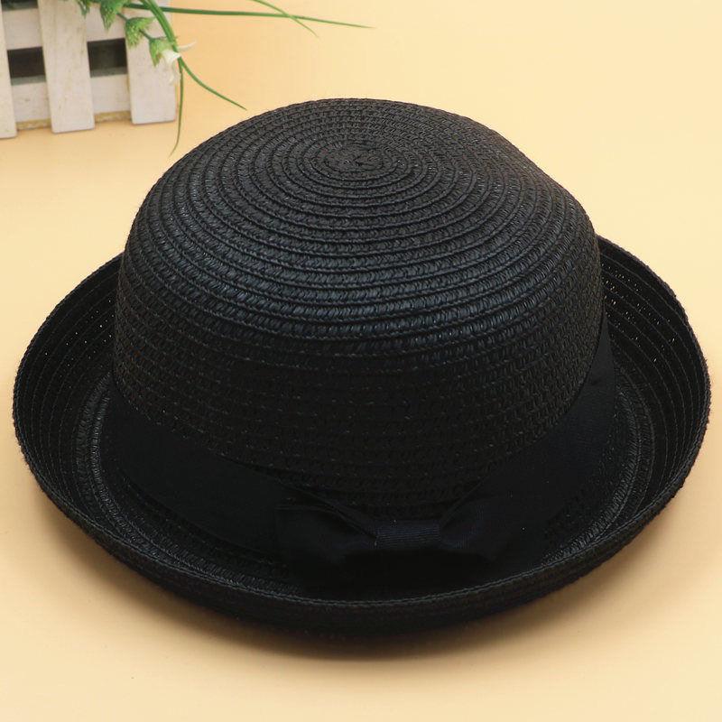 Fundă rotundă Pălărie de paie cu margine rulată Călărie de femeie pe plajă Protecție solară Pălărie de top pentru copii Pălărie cool de primăvară și vară