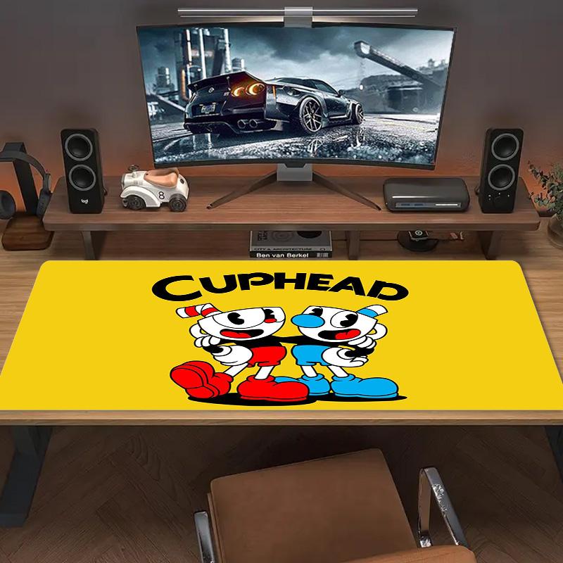 Tapis de souris couleur jeu Cuphead Grand coussin de table de jeu Antidérapant Ordinateur portable Tablette Grande souris XXL Tapis Mini PC Tapis de jeu Avec bordure verrouillée
