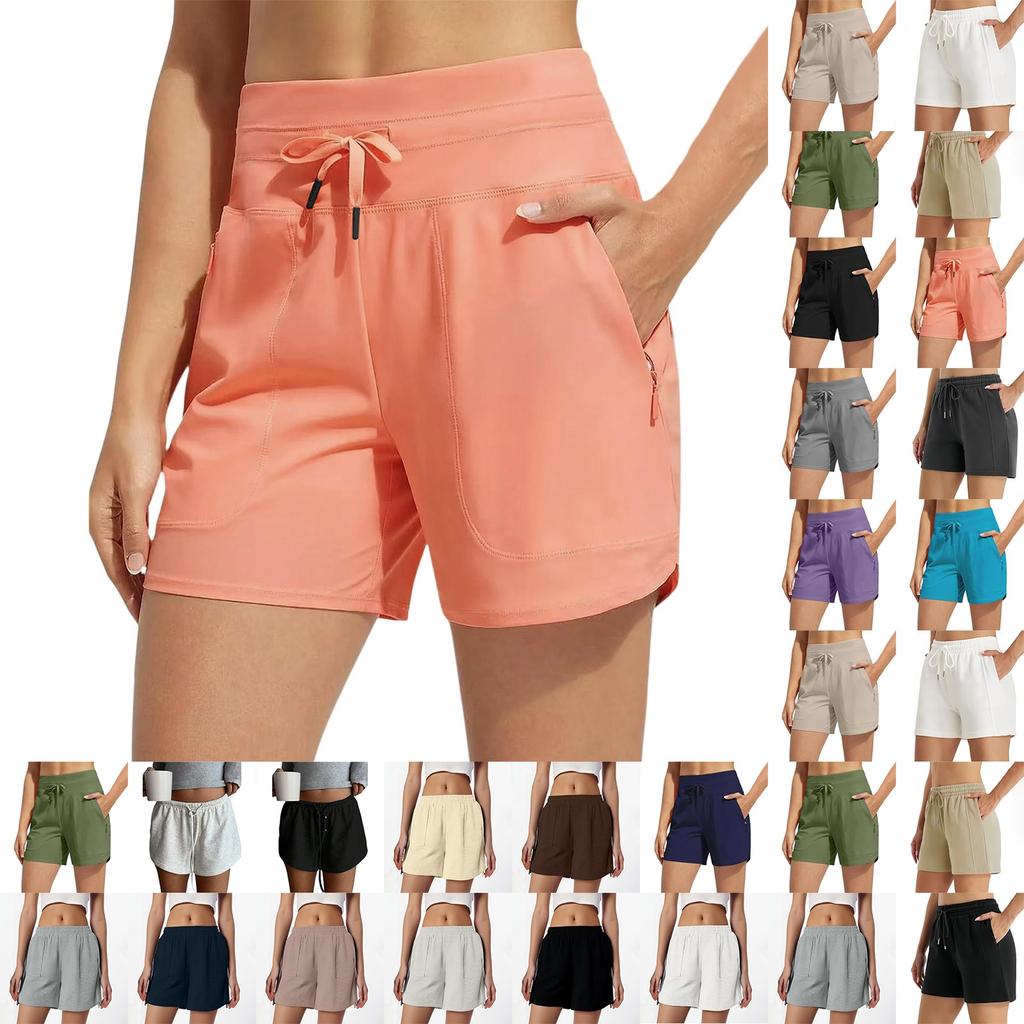 Pantaloncini Sportivi Casual Colorati Estivi Larghi da Donna a Vita Alta per la Corsa con Tasche