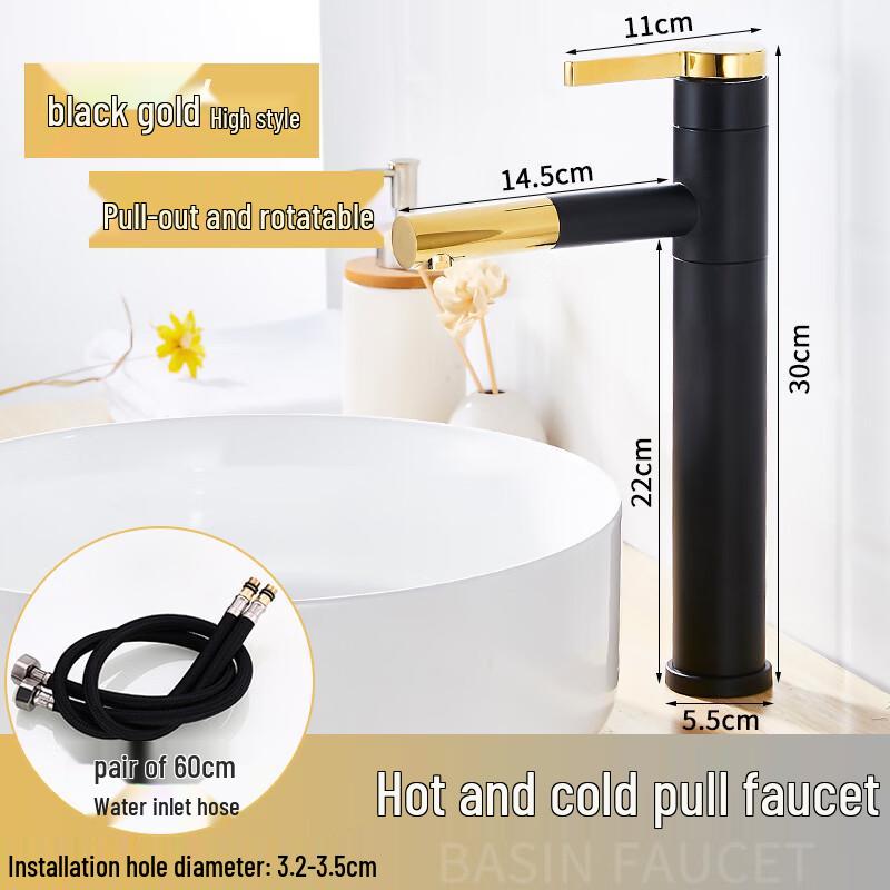 TLXT Black Pull-Out Countertop Basin Faucet