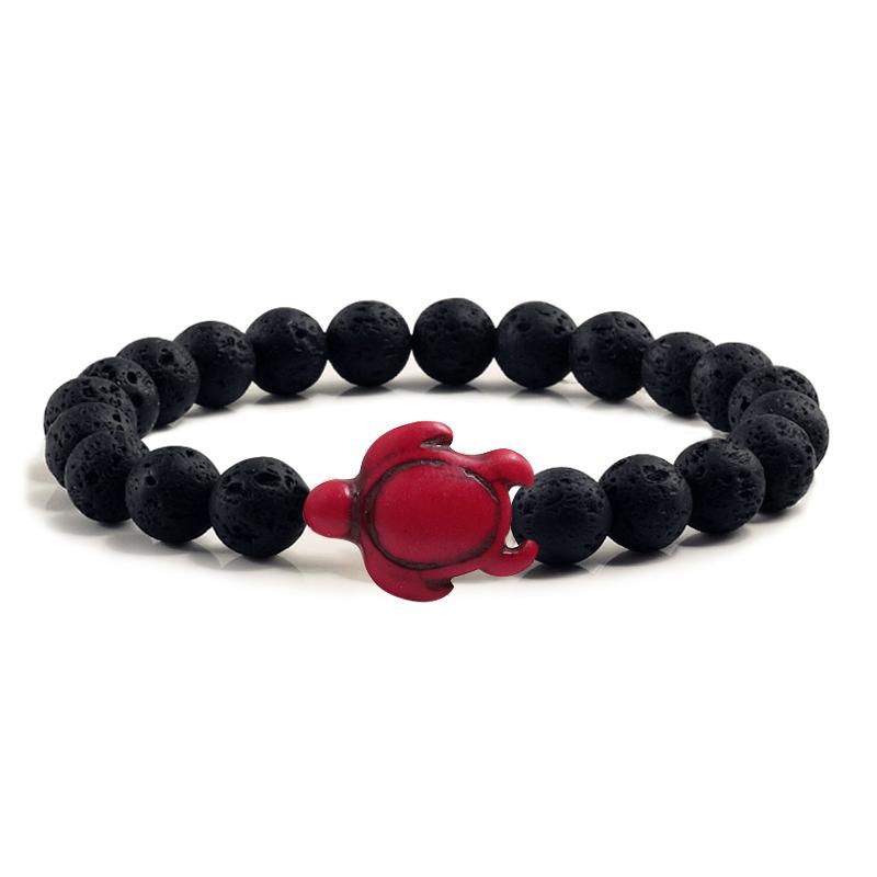 Bracciale con Perline Tartaruga Marina Estiva per Uomo Charms Braccialetti con Pietre Naturali Lava Nera Elastici Gioielli Boho da Donna Regali