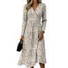 Women's Floral Casual Fashion Long-Sleeved Padded V-Neck Dress