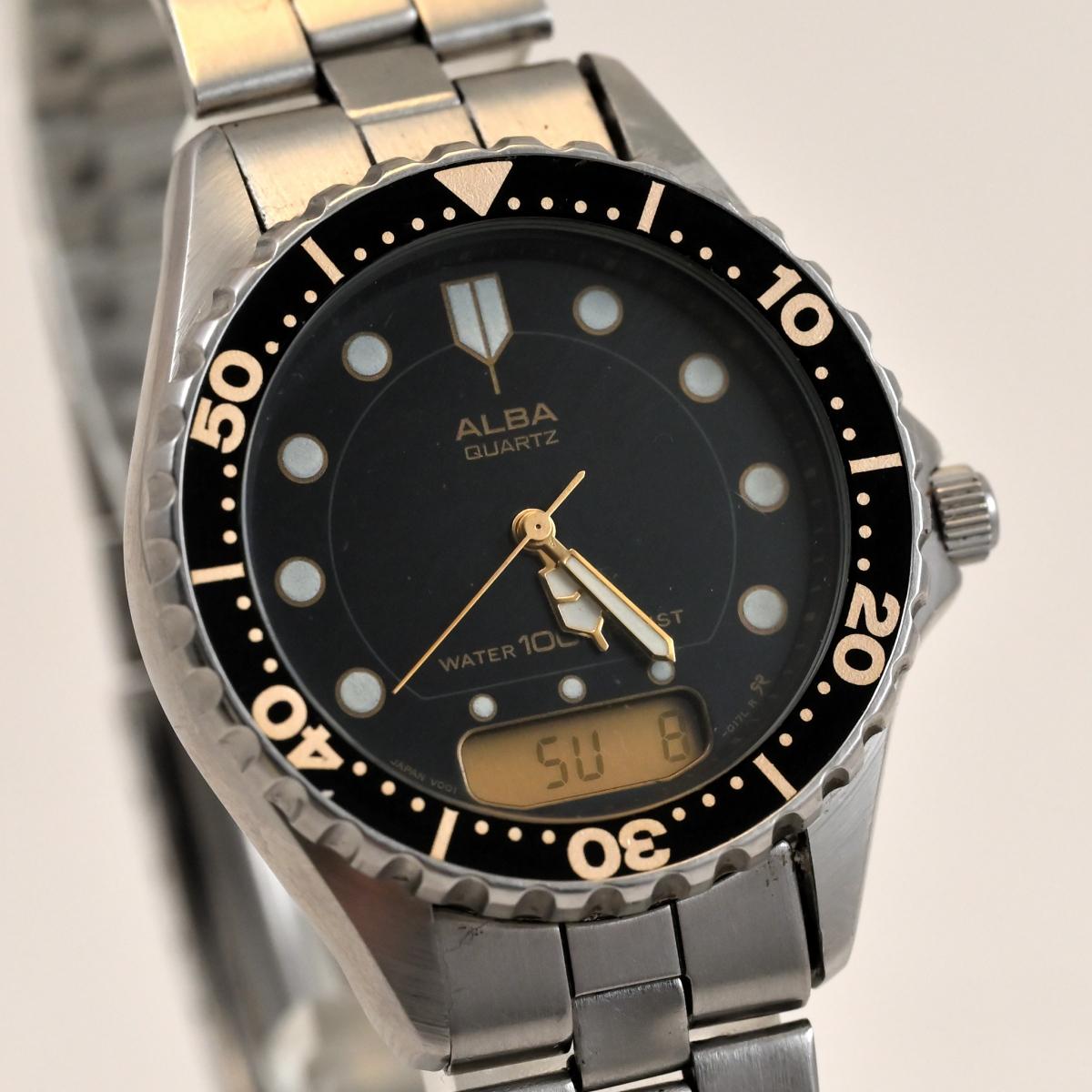 

[Б/У] Винтажные 1983 SEIKO ALBA Аналогово-цифровые КВАРЦ 33мм Циферблат черного тона Реф.V001-001A