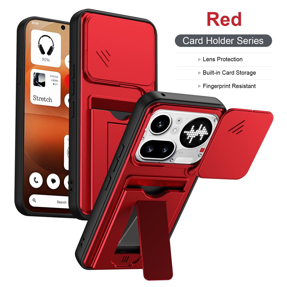 KEYSION Card Slot Holder Bag Phone Case for Nothing Phone 4A Pro Slide Camera Protection Upright Kickstand Shockproof Cover