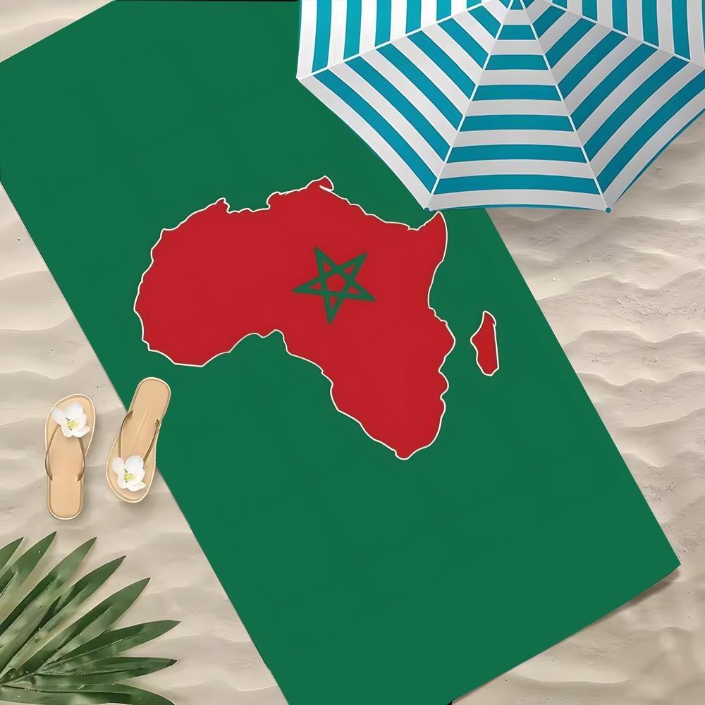 Art Morocco Map Flag Towel Polyester Beach Towel Quick Dry Sand Free Bath Towel for Summer Pool Travel Vacation