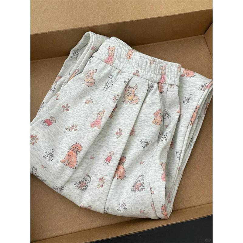 Women's High-Waist Puppy Graffiti Print Wide-Leg Pants - Autumn 2024 Collection