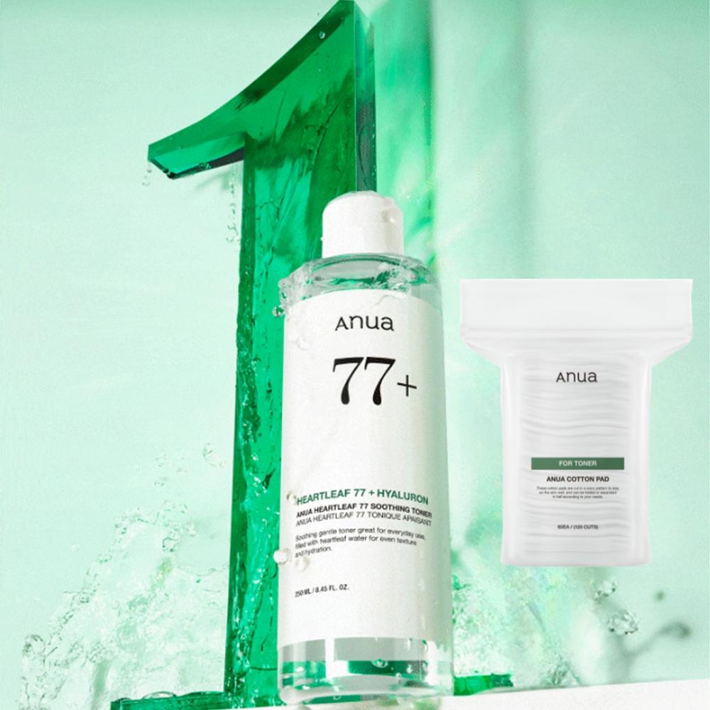 

Anua Heartleaf 77 Soothing Toner 250ml + Moist Skin Pack Cotton Pads 1 Pack