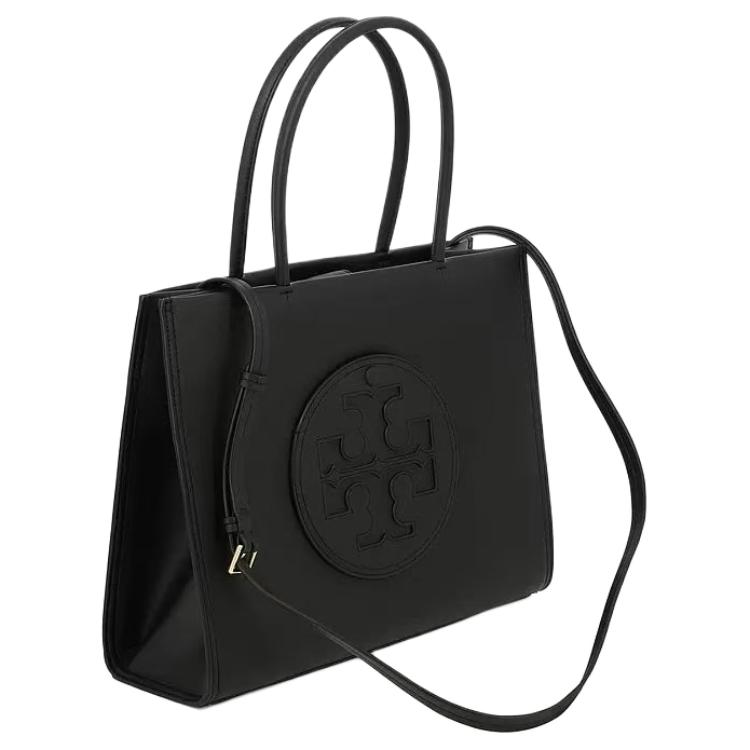 

Tory Burch Ella Hidden External Pocket Tote Bag Shopping Bag Fabric And Faux Leather Handbag Women tote Black 178709-001 Basic Set (Bag+Dust Bag)