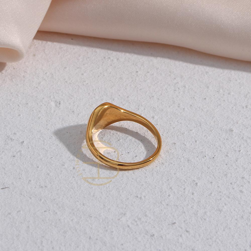 E.B.belle Tarnish Free Stainless Steel Gold Plated Engraving Wildflower Tea Leaf Lavender Sunflower Signet Rings For Women