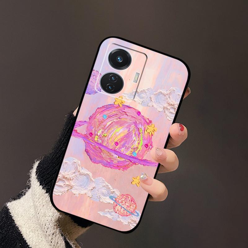 For Vivo T1 4G Case V2153 Covers TPU Black Silicone Landscape Cover for Vivo T1 44W Case VivoT1 Y55 4G Shockproof Soft Shells