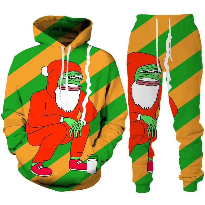 Christmas Santa Claus 3D Print Man Woman Hoodie + Pants 2pcs Sets New Year Holiday Party Casual Oversized Pullover Tracksuit Set