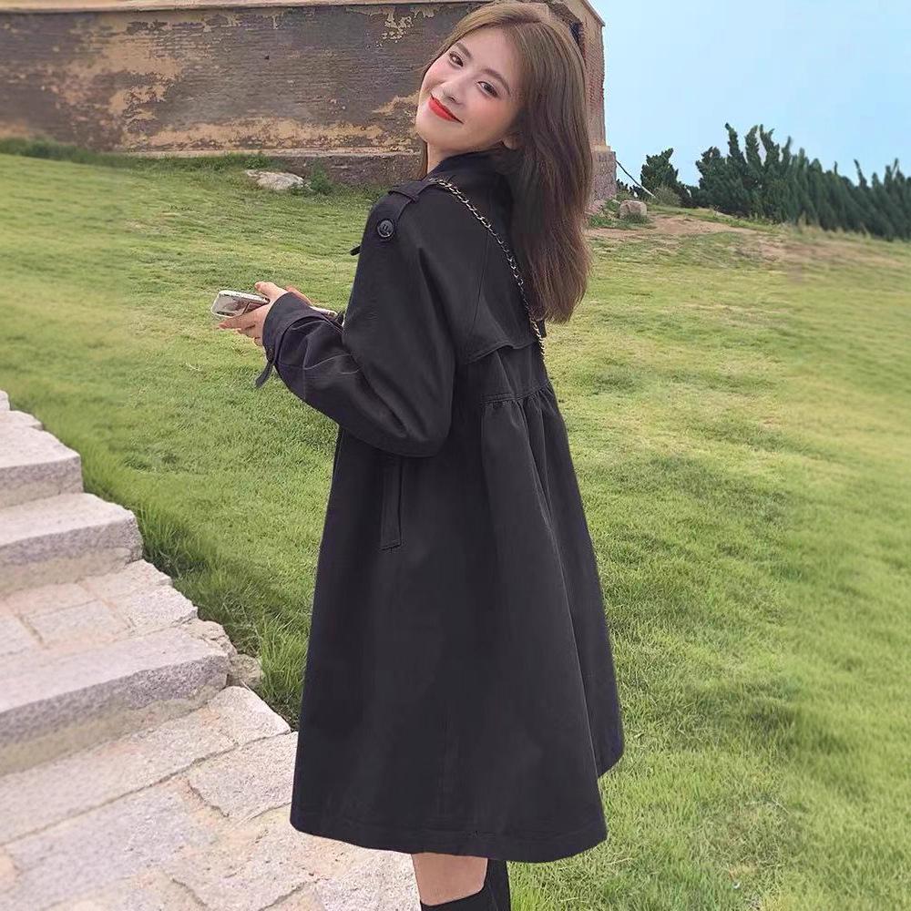 Khaki Petite Double-Breasted Trench Coat for Women - 2025 Autumn Korean Style, Loose Fit