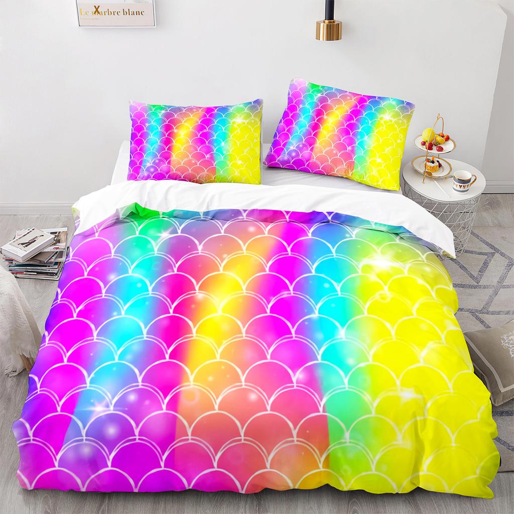 Mermaid Tail Duvet Cover King Queen Size Kids Fish Scales Bedding Set Girly Ocean Animal Princess 2/3pcs Polyester Quilt Cover