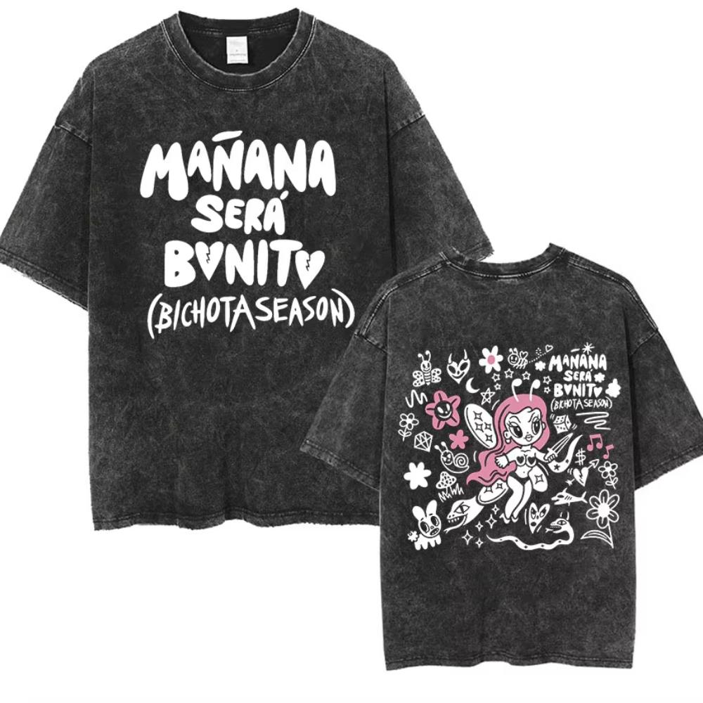 Retro Karol G Manana Sera Bichota Print T Shirt Men Women Vintage Washed High Quality TShirt Fashion Harajuku Oversized TShirts