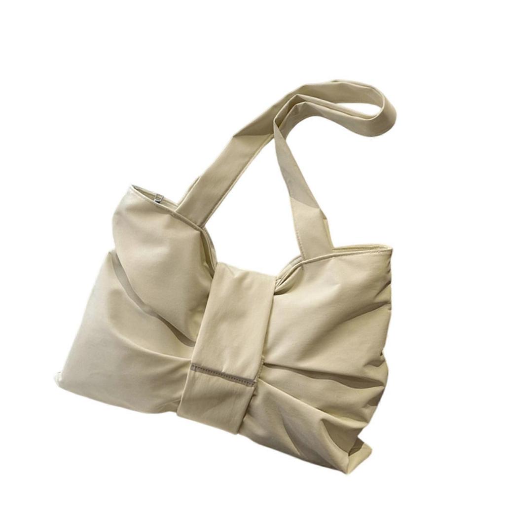 Practical Everyday Oversized Bows Accent Nylon Shoulder Bag Large Capacity Wear Resistant Lightweight for Comfort White