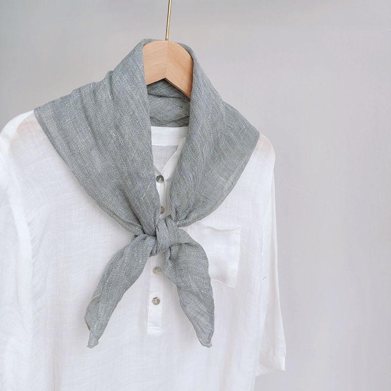 Retro Small Plaid Linen Square Scarf Literary And Versatile Women'S Summer Neck Protection Small Silk Scarf Scarf Accessories