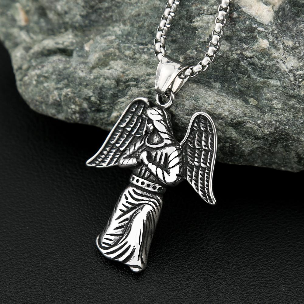 Vintage Trends Angel Wing Pendant Necklaces for Men Women 316L Stainless Steel Punk Fashion Lucky Jewelry Gifts Dropshipping
