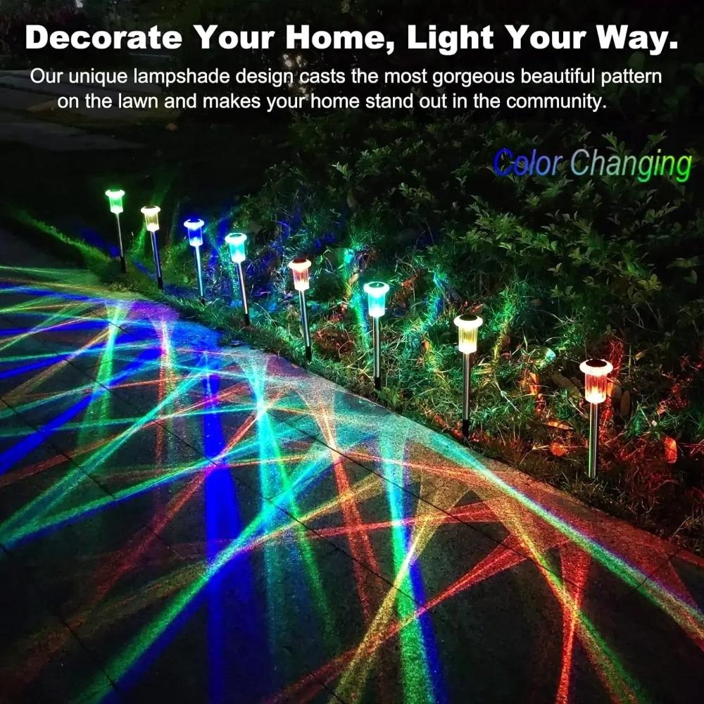 6PCS Solar Outdoor Lamp RGB Night Lights IP65 Waterproof Stainless Steel Long Battery Life Garden Yard Walkway Lawn Decor