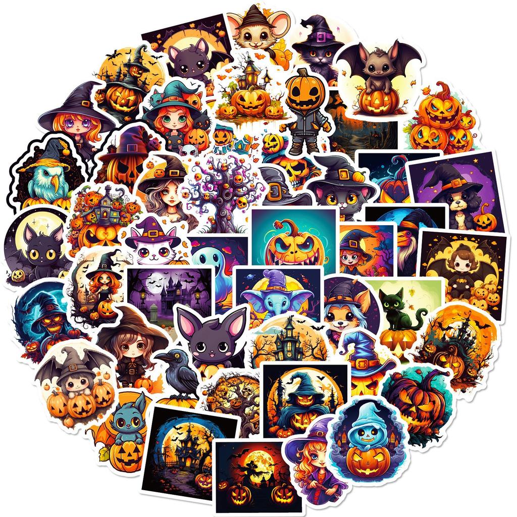 50 Black Face Halloween Stickers Horror Horror Night Personality Pumpkin Halloween Stickers