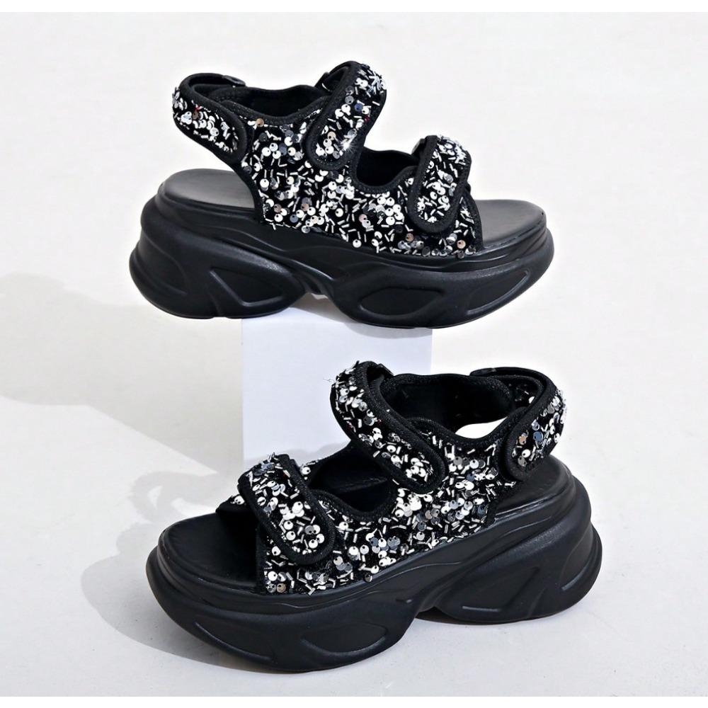 Silver Chunky Platform Sports Sandals for Women Summer Hook Loop Wedge Heel Sandals Woman Thick Bottom Casual Sandles