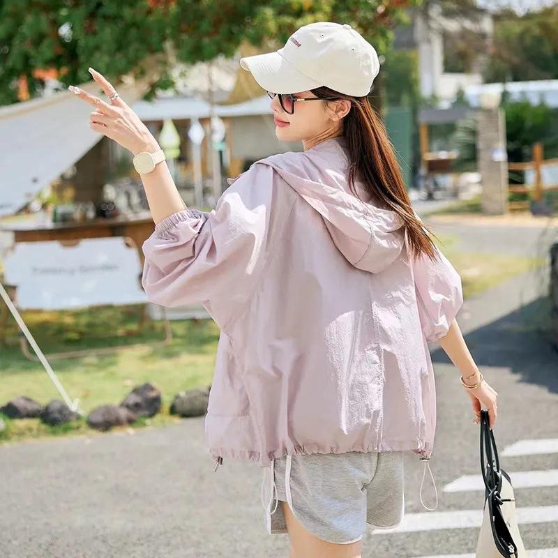 Women's Summer Portable Quick-Dry Sun Protection Jacket: Breathable, Lightweight, Hooded, Loose-Fit, Minimalist Jacket