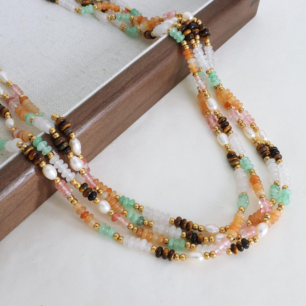Freshwater Pearl Necklace for Women Colorful Natural Stone Beaded Chain Bohemian Fashion Zircon Girl Gift Wholesale