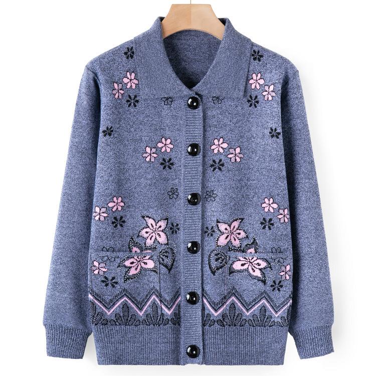 

Одежда для пожилых женщин, осенний свитер с лацканами, женский свитер для пожилой матери, куртка, осенняя одежда, свекровь, вязаный кардиган 4XL