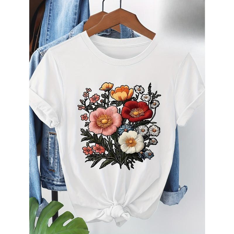 Цветная футболка европейского размера с цветочным узором, идеально подходит для повседневной носки S