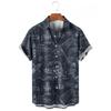 Men's Vintage 3D Map Print Hawaiian Shirt, Casual Lapel Button Up Short Sleeve Tops