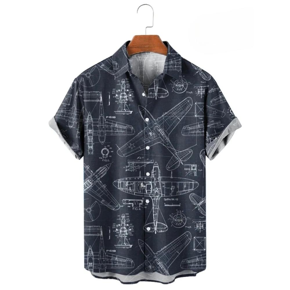 Men's Vintage 3D Map Print Hawaiian Shirt, Casual Lapel Button Up Short Sleeve Tops