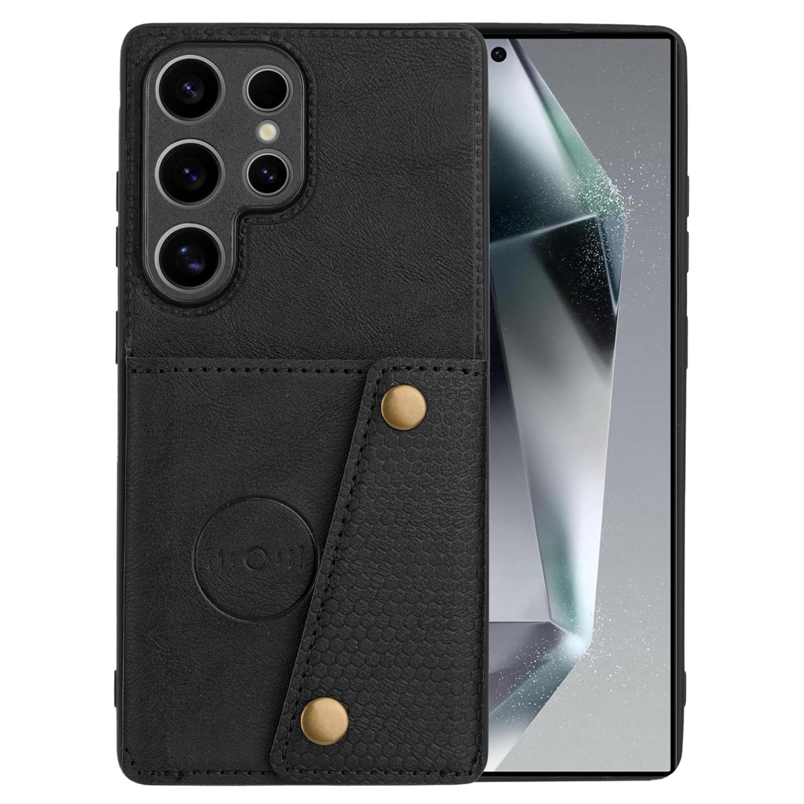 

Для Samsung Galaxy S25 Ultra Чехол Слоты для карт Подставка Кожа+ТПУ Чехол для телефона Black