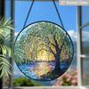 2D Flat Stained Glass Willow Tree Window Decoration Colored Glass Plate, 7.87inches Nature Tree Hanging Sun Catcher with Chain, Spring Summer Home