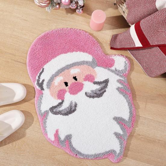 Christmas Bathroom Rug Mat Xmas Tree Santa Clauds Shape Design Water Absorbent Floor Mat Home Decor for Kitchen Living Room Bathroom