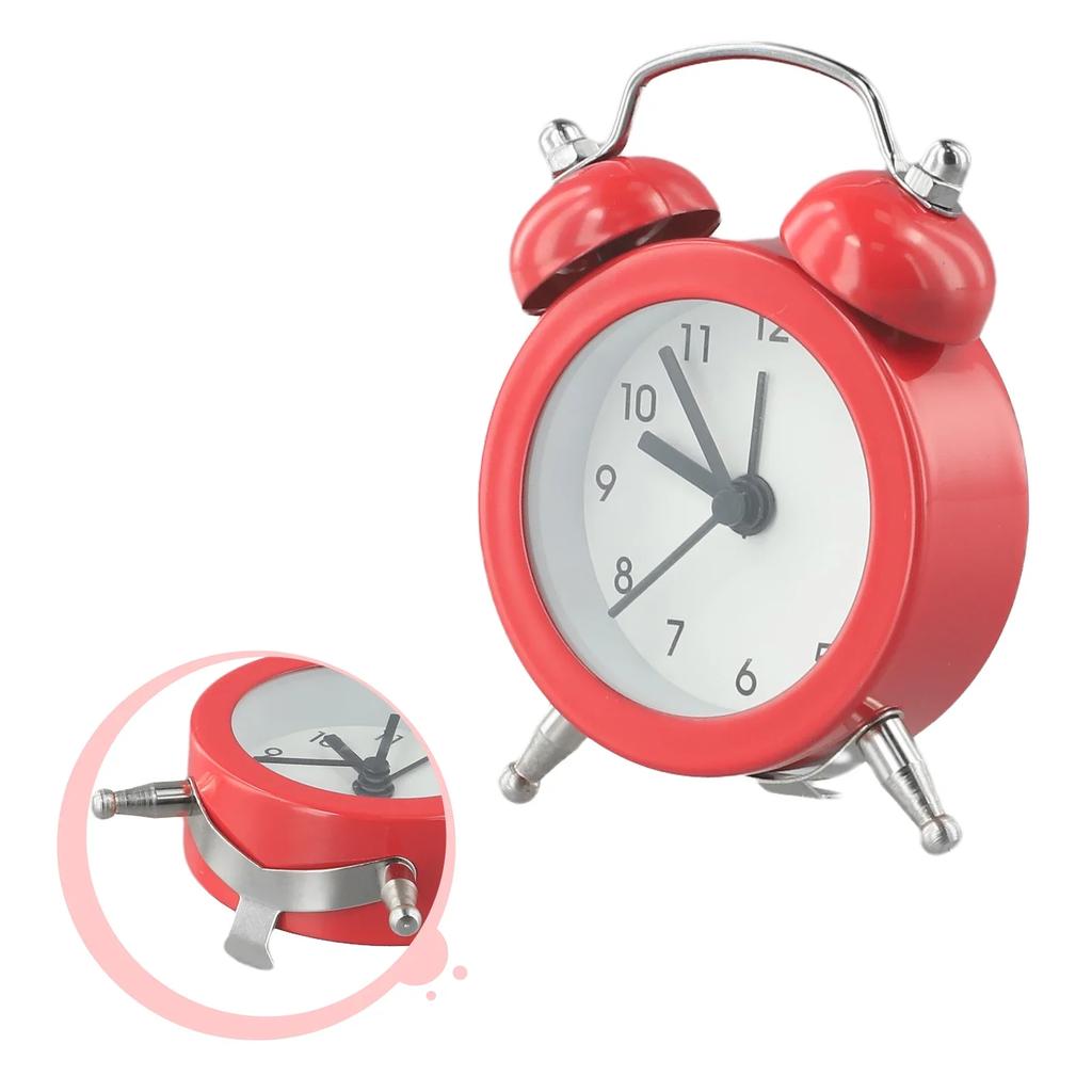 Cute Mini Metal Round Alarm Clock Desk Table Electronic Digital Clock Bedroom Living Room Alarm Clock Creative Home Decoration
