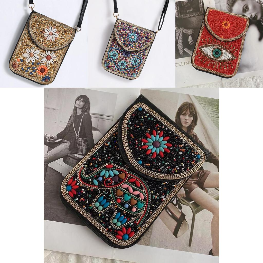 Bohemian Style Pu Flower Embellished Shoulder Bag With Magnet Closure For Daily Use