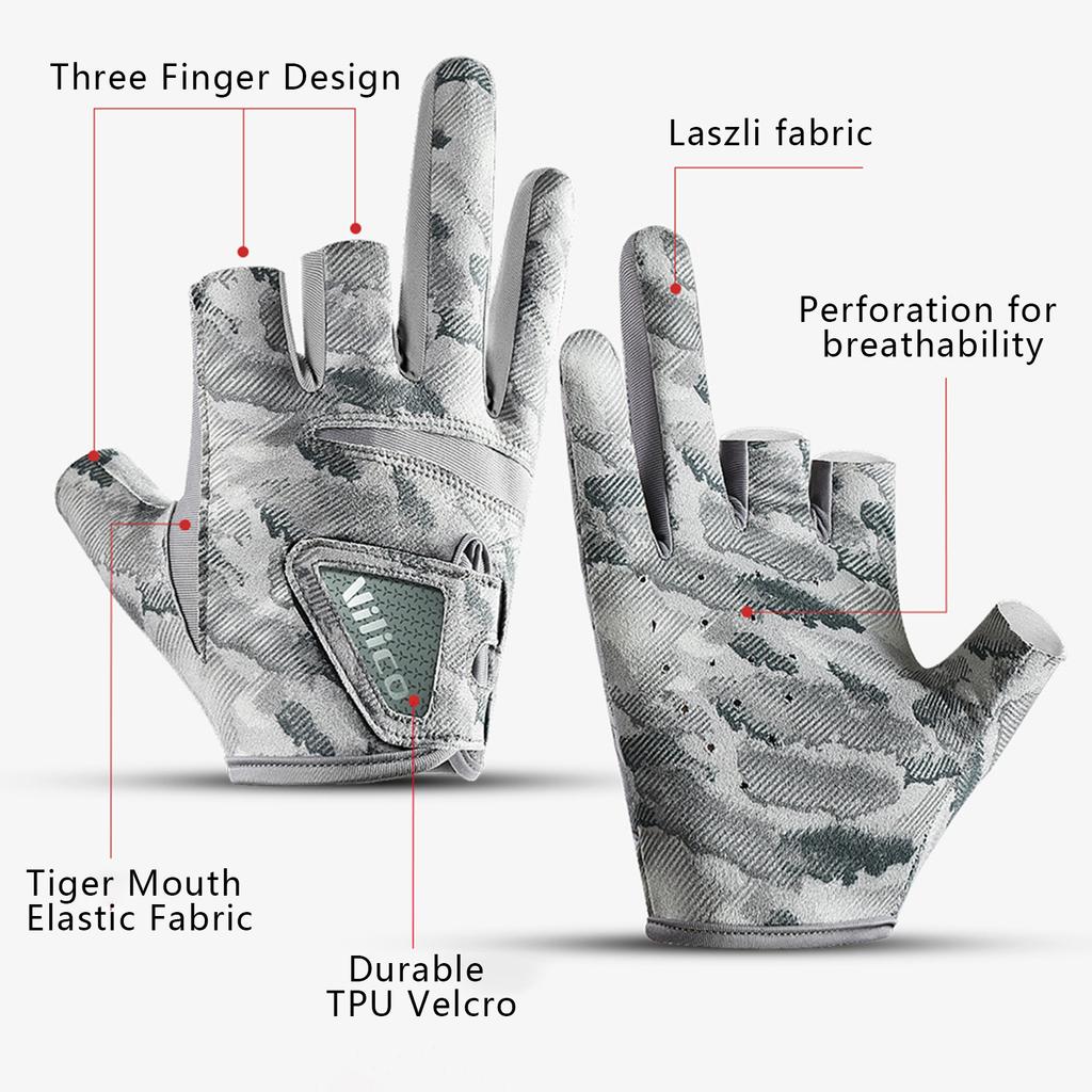 Fishing Gloves 3 Finger Anti Slip Wear Resistant Gloves for Outdoor Cycling Fishing Black Gray M/L Size
