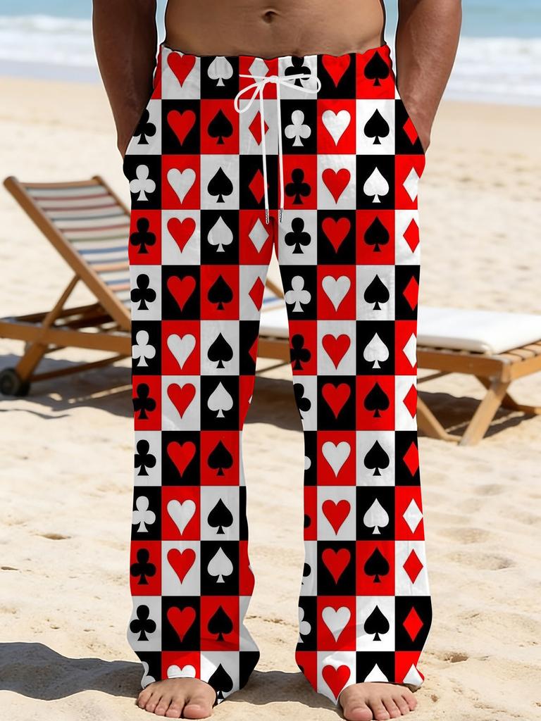 Casual men's printed loose straight trousers vacation beach pants men's European and American breathable