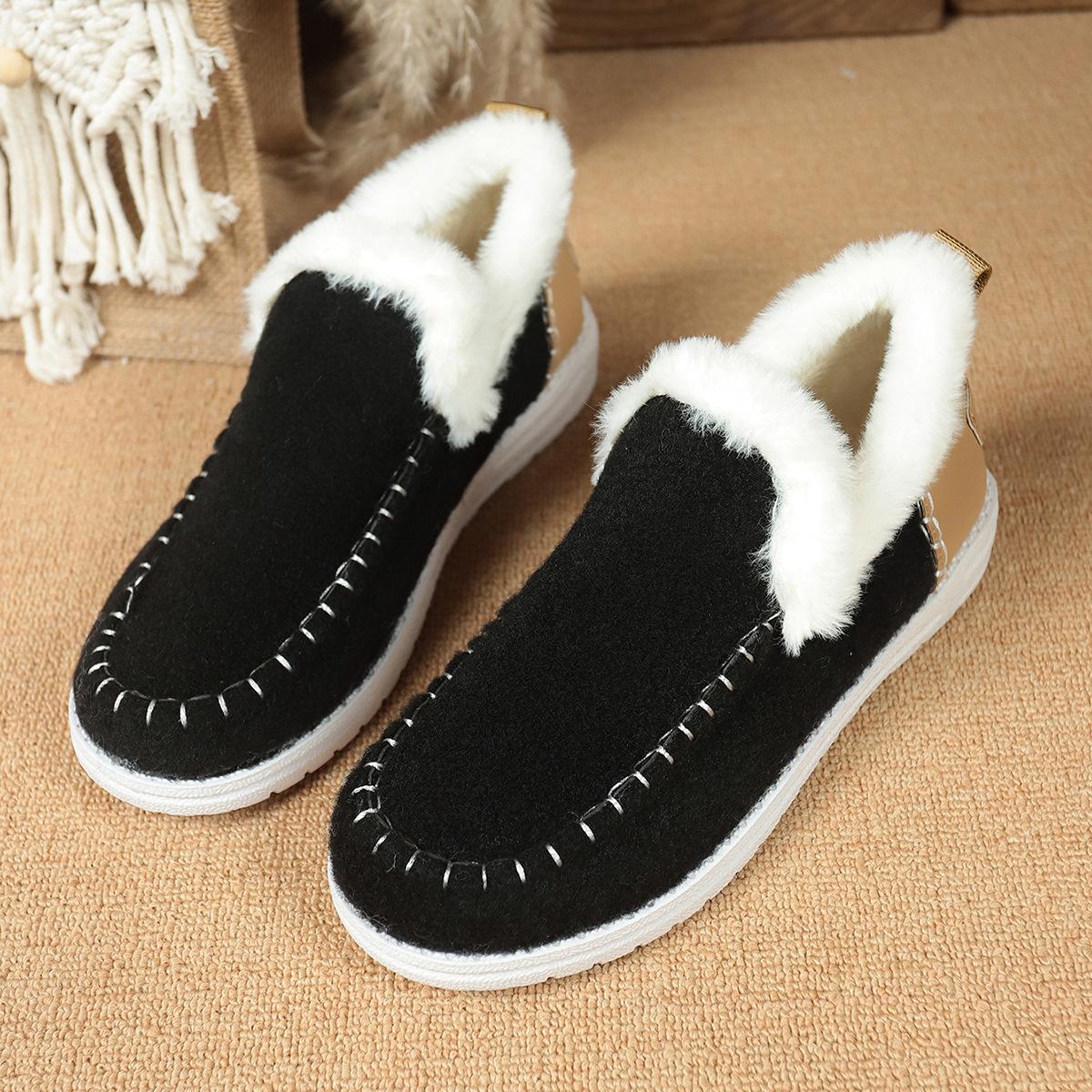 

2025 Новые зимние женские хлопковые туфли больших размеров с флисовой подкладкой, утолщенные, с необработанным краем, теплые, на плоской подошве, хлопковые туфли 43 чёрный