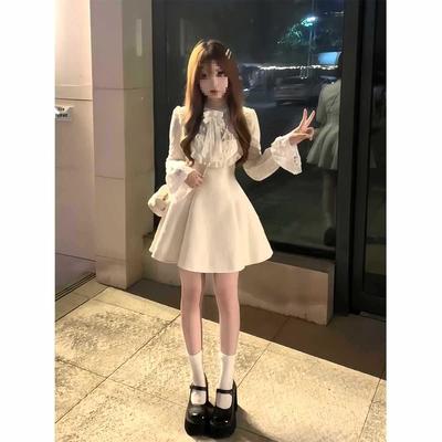 Rich Girl Fragrant Style Bow Princess Dress - Autumn/Winter French Waist-Hugging Design for Women
