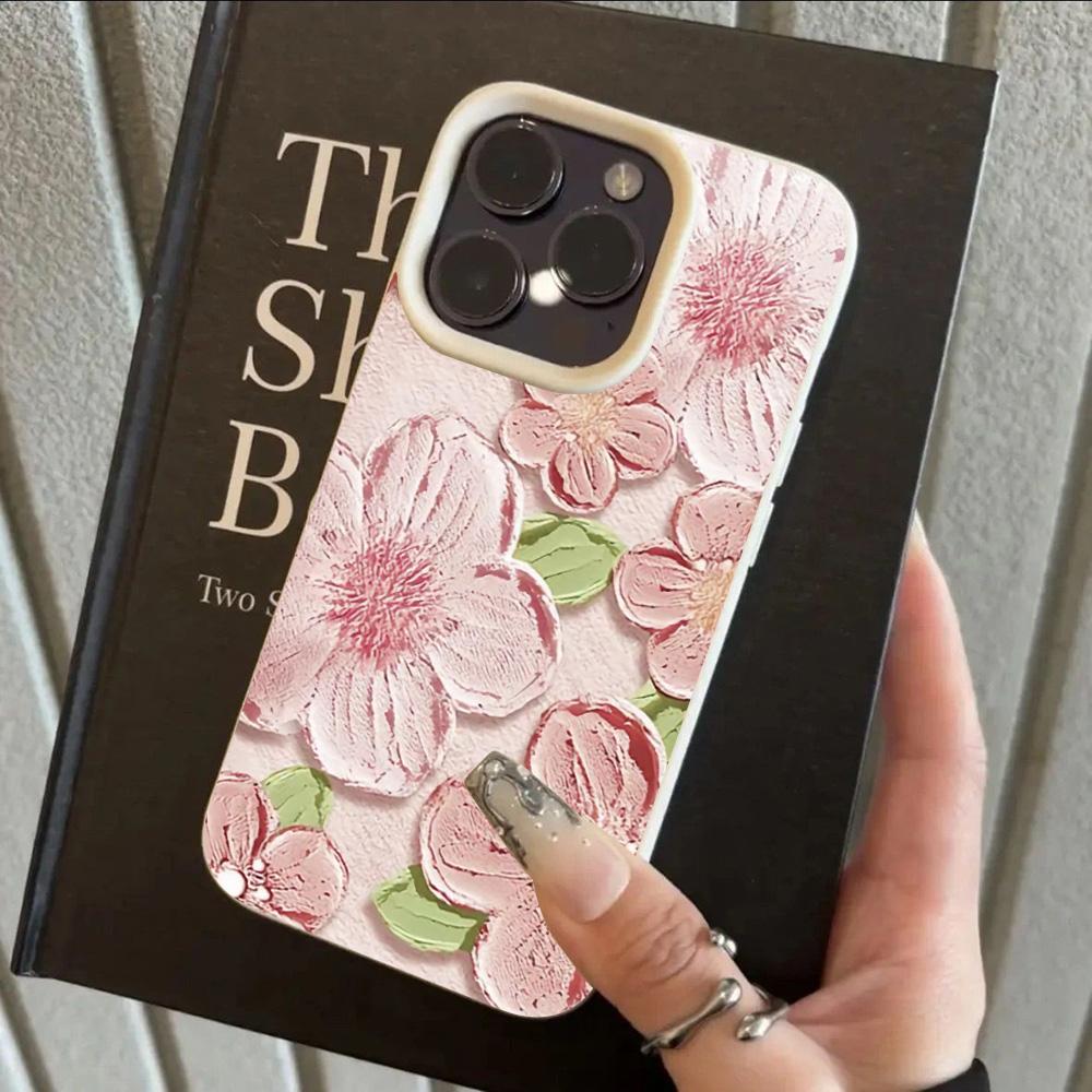 HOT Oil Painting Flowers Luxury Lichee Leather Pattern Phone Case For iPhone 17 16 15 14 13 12 11 Air Pro Max Plus X XR XSMax