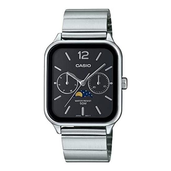 CASIO Standard Moon Phase Analog Mens Wristwatch MTP-M305D-1AV Metal Band Black Overseas Model