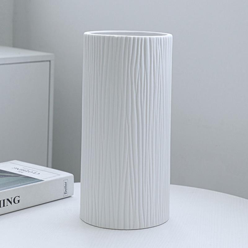 White Ceramic Frosted Vase - Nordic Minimalist Design for Dry Flowers, Hydroponic Display, Modern Desktop Ornament for Living Room Decor