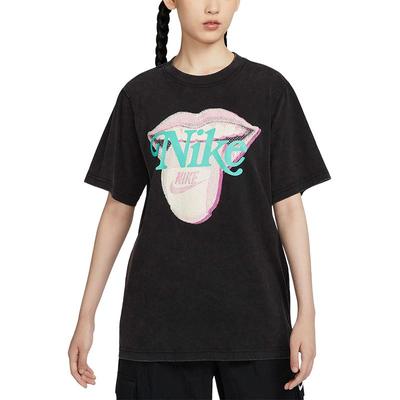 Nike Sportswear Essentials Series Buchstaben-Print Rundhals Kurzarm Überschnittene Schultern T-Shirt Damen Oberteile Schwarz HM4594-010