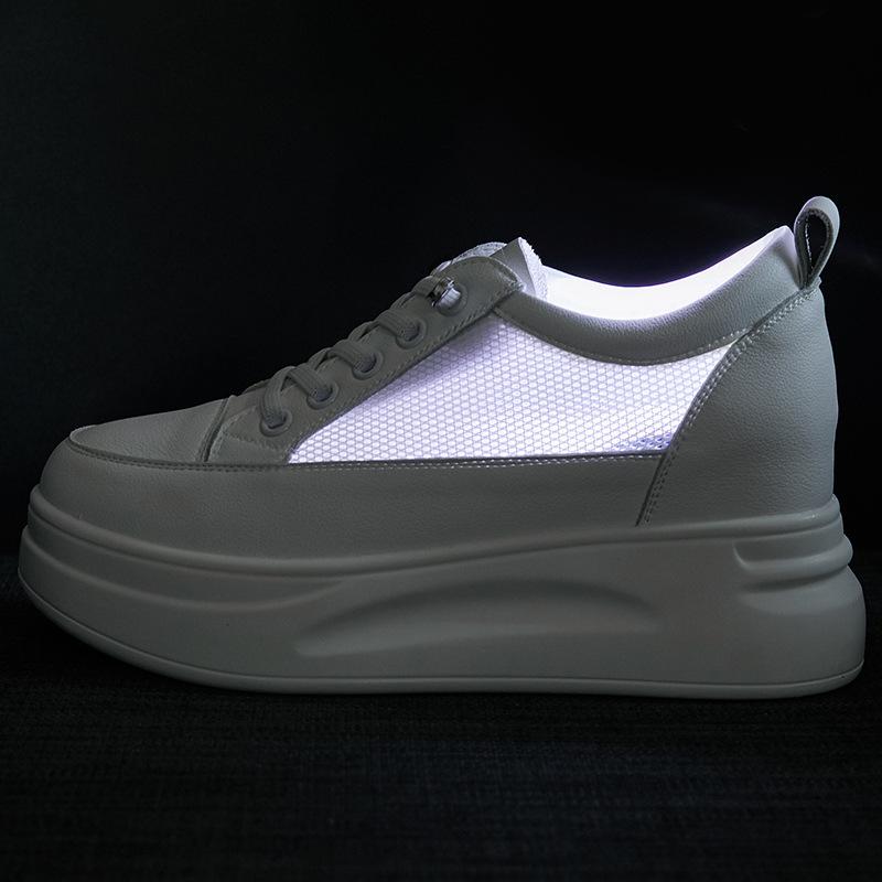 Fashion Summer New Style Thick-soled Insole Height-increasing Genuine Leather Women's Shoe Mesh White Sneakers Casual Sports Women Shoes