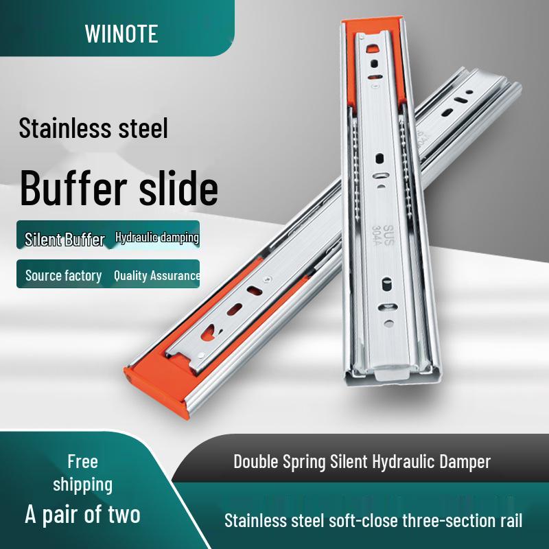 

Бесшумные гидравлические направляющие для ящиков на шариковых подшипниках из цельной стали - трехсекционные утолщенные демпферные направляющие из нержавеющей стали Stainless Steel Regular 10 inch